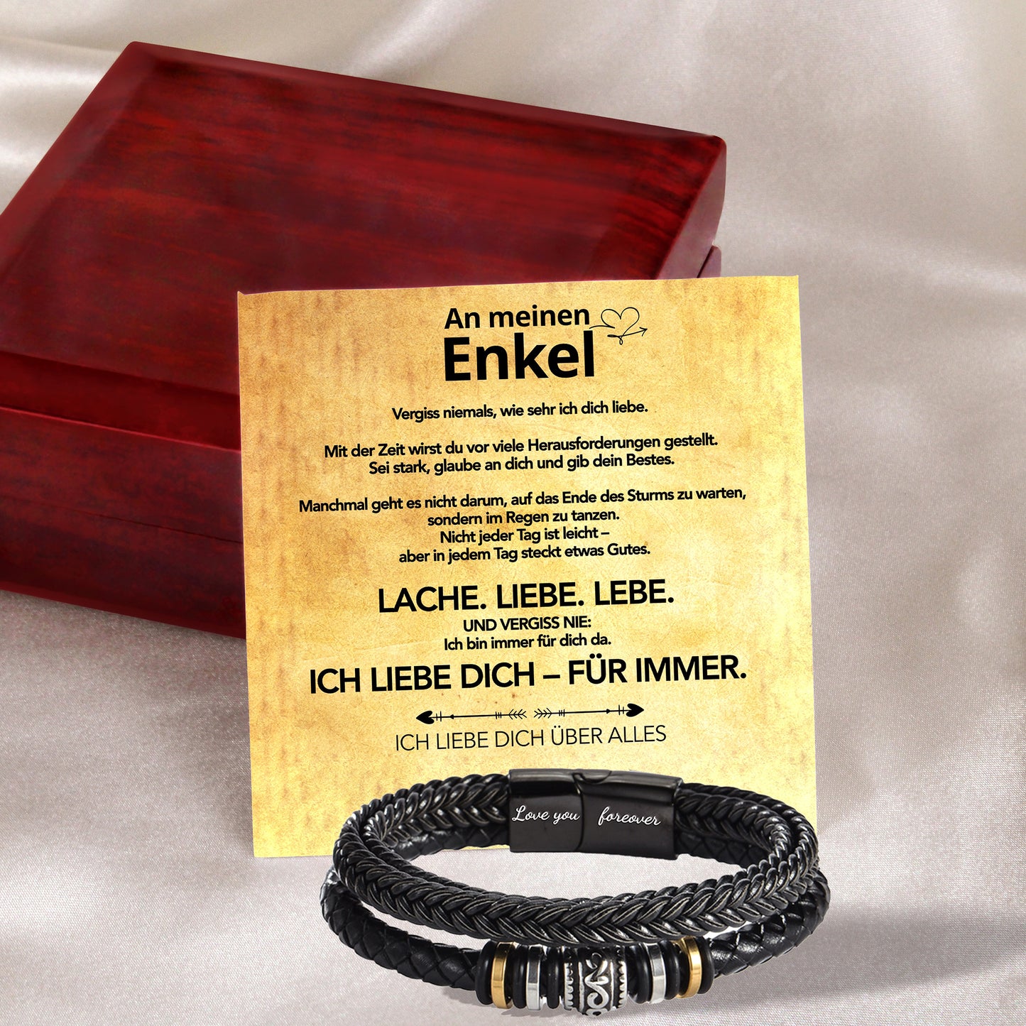 An meinen Enkel - Vergiss niemals - Herren Lederarmband