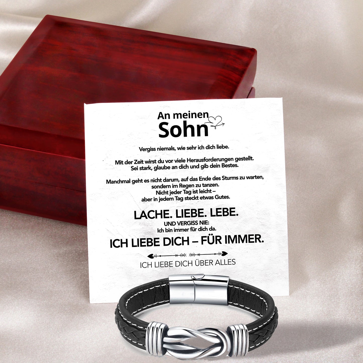 An meinen Sohn - Geflochtenes Edelstahl Lederarmband