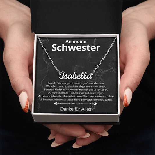 An meine Schwester - Namenskette mit liebevoller Notiz