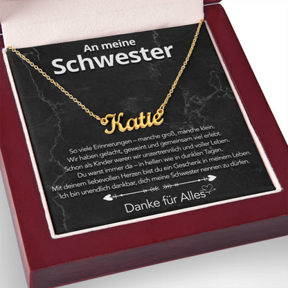 An meine Schwester - Namenskette mit liebevoller Notiz