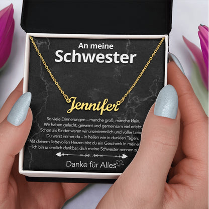 An meine Schwester - Namenskette mit liebevoller Notiz