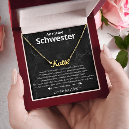 An meine Schwester - Namenskette mit liebevoller Notiz