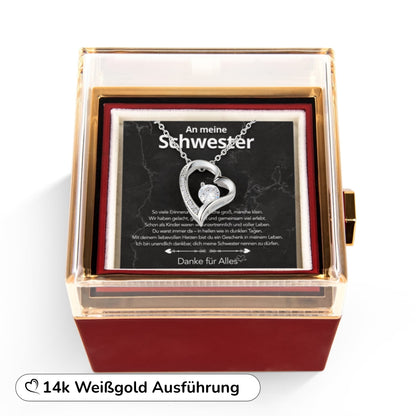 An meine Schwester – Ewige Rose mit Herzschmuck & liebevoller Karte