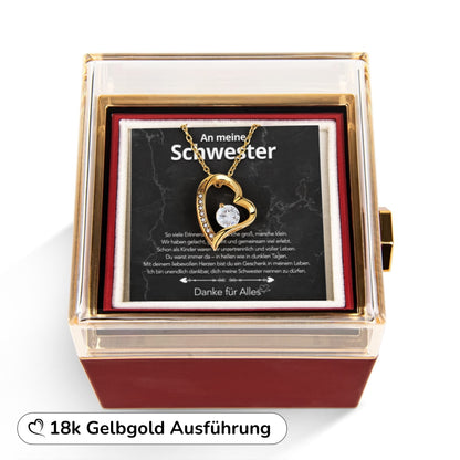 An meine Schwester – Ewige Rose mit Herzschmuck & liebevoller Karte