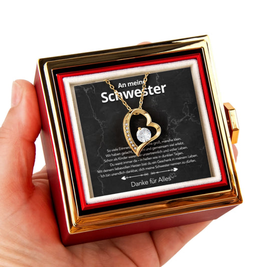 An meine Schwester – Ewige Rose mit Herzschmuck & liebevoller Karte