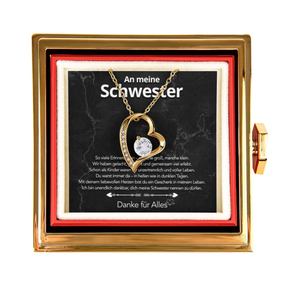 An meine Schwester – Ewige Rose mit Herzschmuck & liebevoller Karte