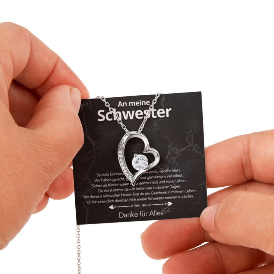 An meine Schwester – Ewige Rose mit Herzschmuck & liebevoller Karte