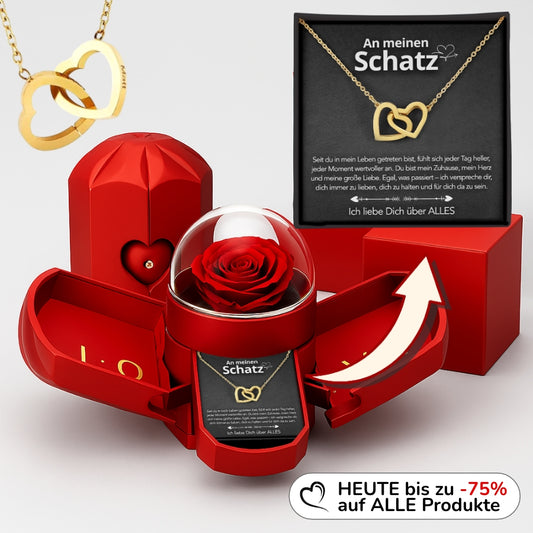 Für meinen Schatz – Ewige Rose mit Doppelherz & Gravur
