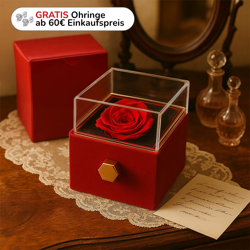 An meine Schwester – Ewige Rose mit Herzschmuck & liebevoller Karte