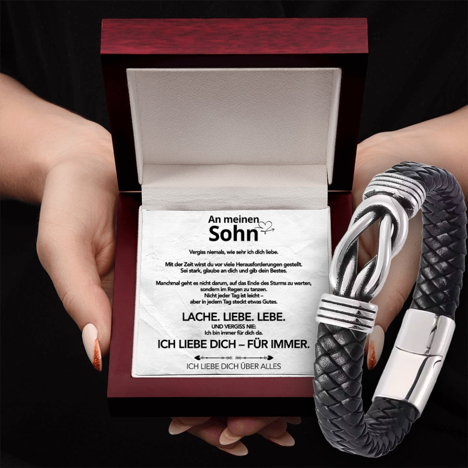 An meinen Sohn - Geflochtenes Edelstahl Lederarmband