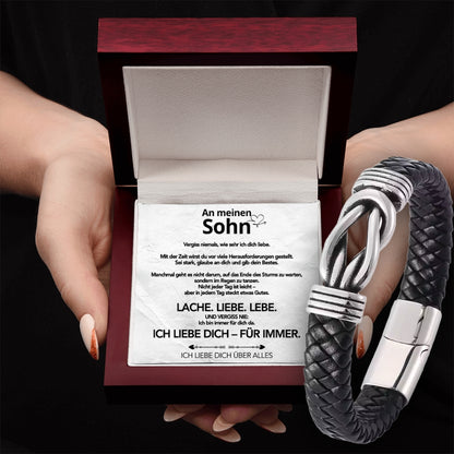 An meinen Sohn - Geflochtenes Edelstahl Lederarmband