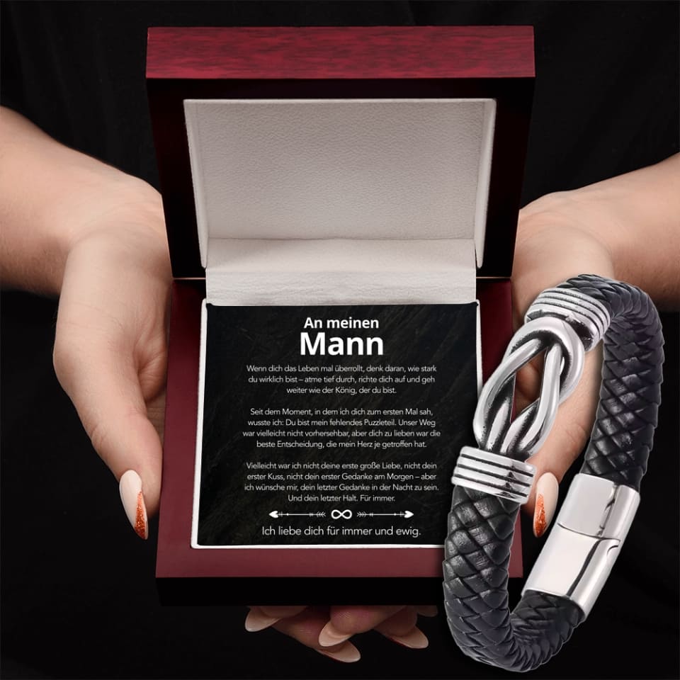An meinen Mann - Geflochtenes Edelstahl Lederarmband