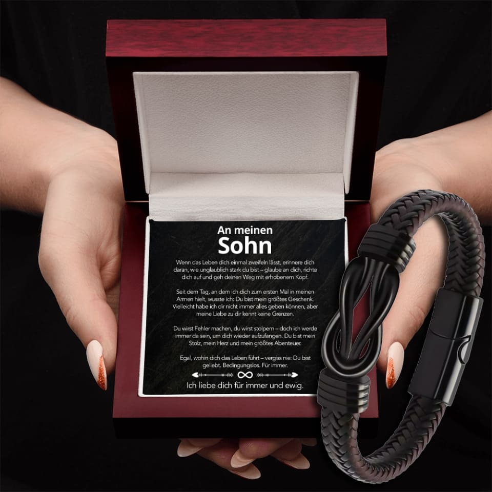 An meinen Sohn - Geflochtenes Edelstahl Lederarmband