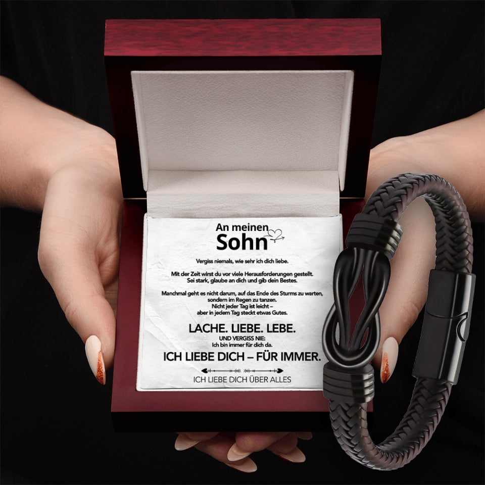 An meinen Sohn - Geflochtenes Edelstahl Lederarmband