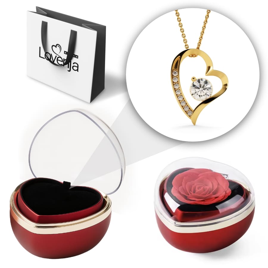 Herzförmige Rosenbox – Herzanhänger in 14k Weißgold Veredelung