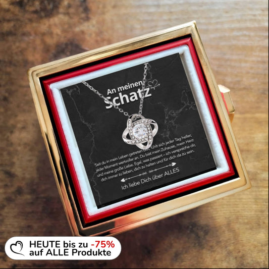 Für meinen Schatz – Rosenbox mit Knotenanhänger in 14k Weißgold Veredelung