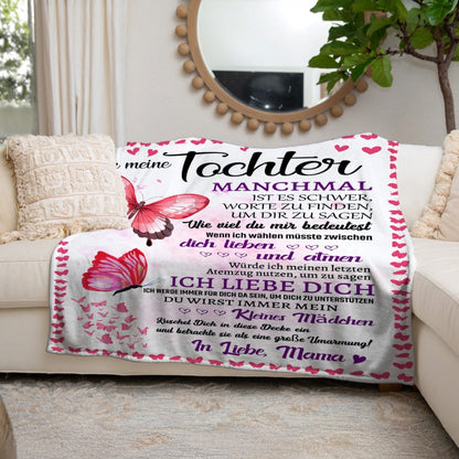 An meine Tocher - Kuscheldecke mit liebevoller Botschaft und Schmetterlingen