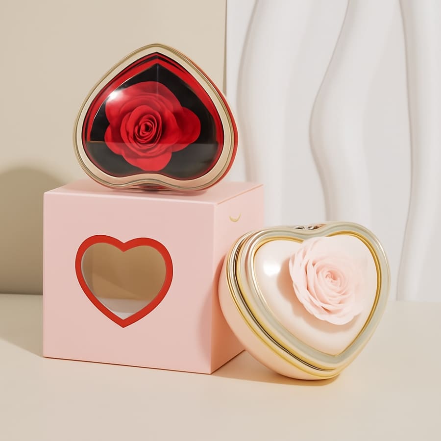 Herzförmige Rosenbox – Herzanhänger in 14k Weißgold Veredelung