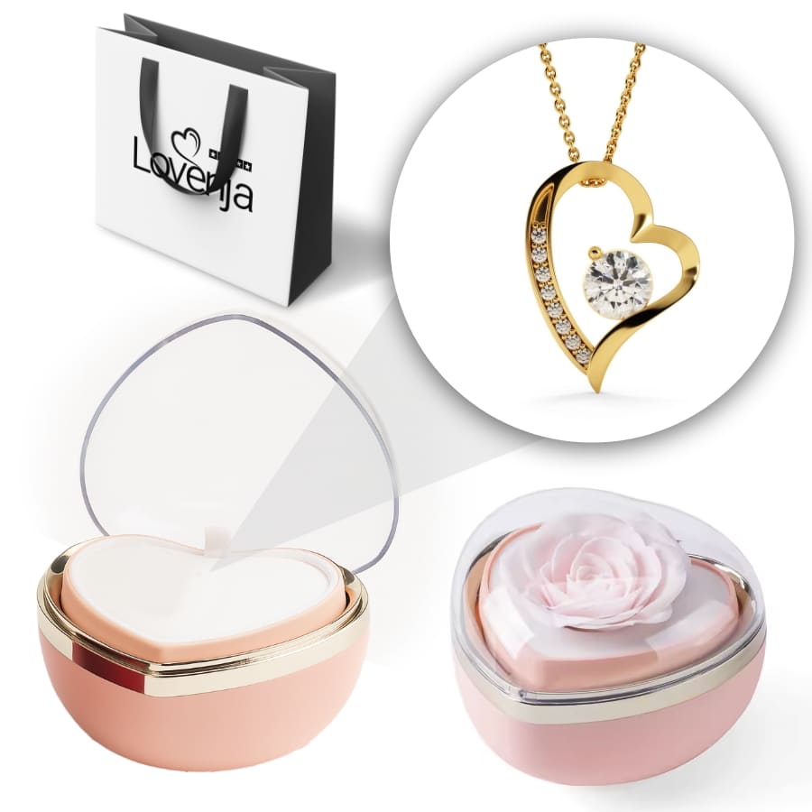 Herzförmige Rosenbox – Herzanhänger in 14k Weißgold Veredelung