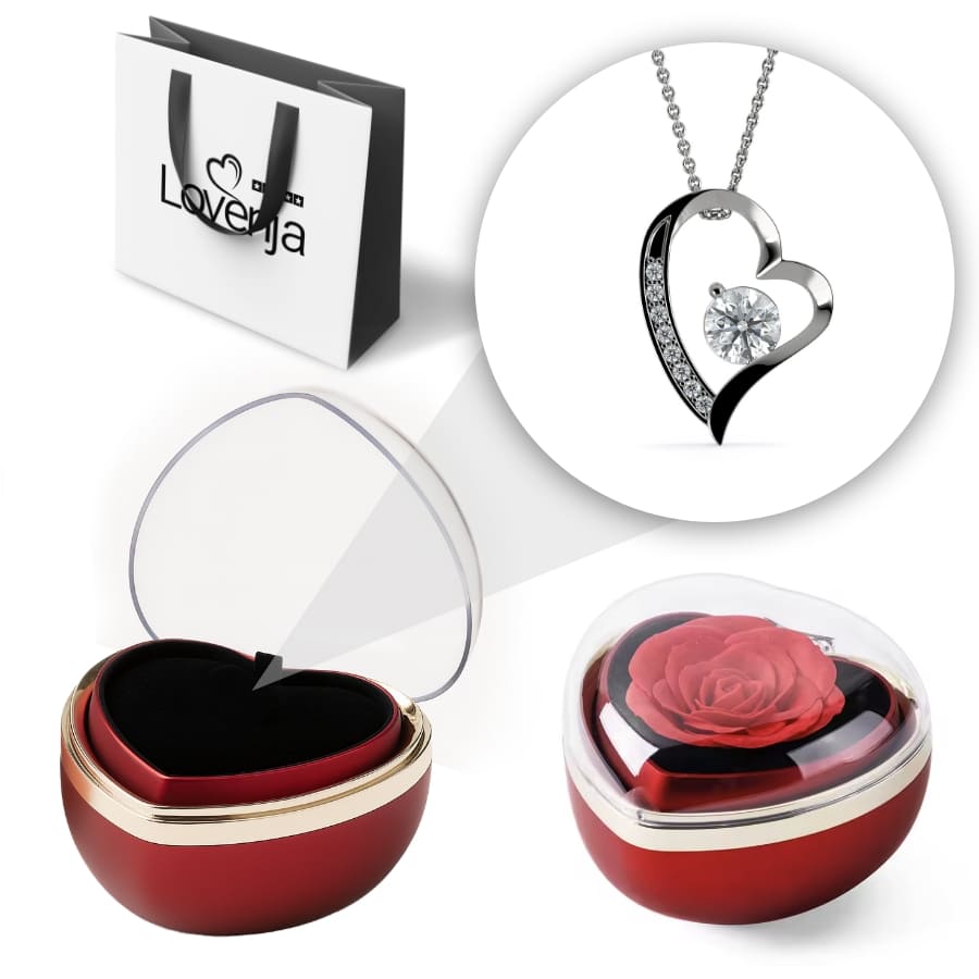 Herzförmige Rosenbox – Herzanhänger in 14k Weißgold Veredelung