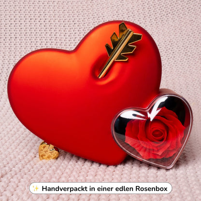 Ewige Amor-Rosenbox mit gravierter Doppelherz-Halskette