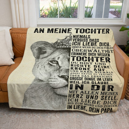 An meine Tochter - Kuscheldecke mit liebevoller Botschaft und Löwin