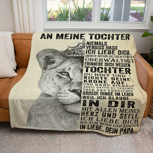 An meine Tochter - Kuscheldecke mit liebevoller Botschaft und Löwin