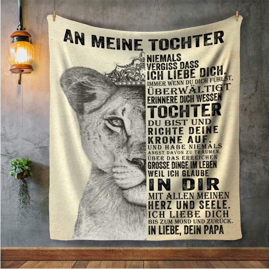 An meine Tochter - Kuscheldecke mit liebevoller Botschaft und Löwin