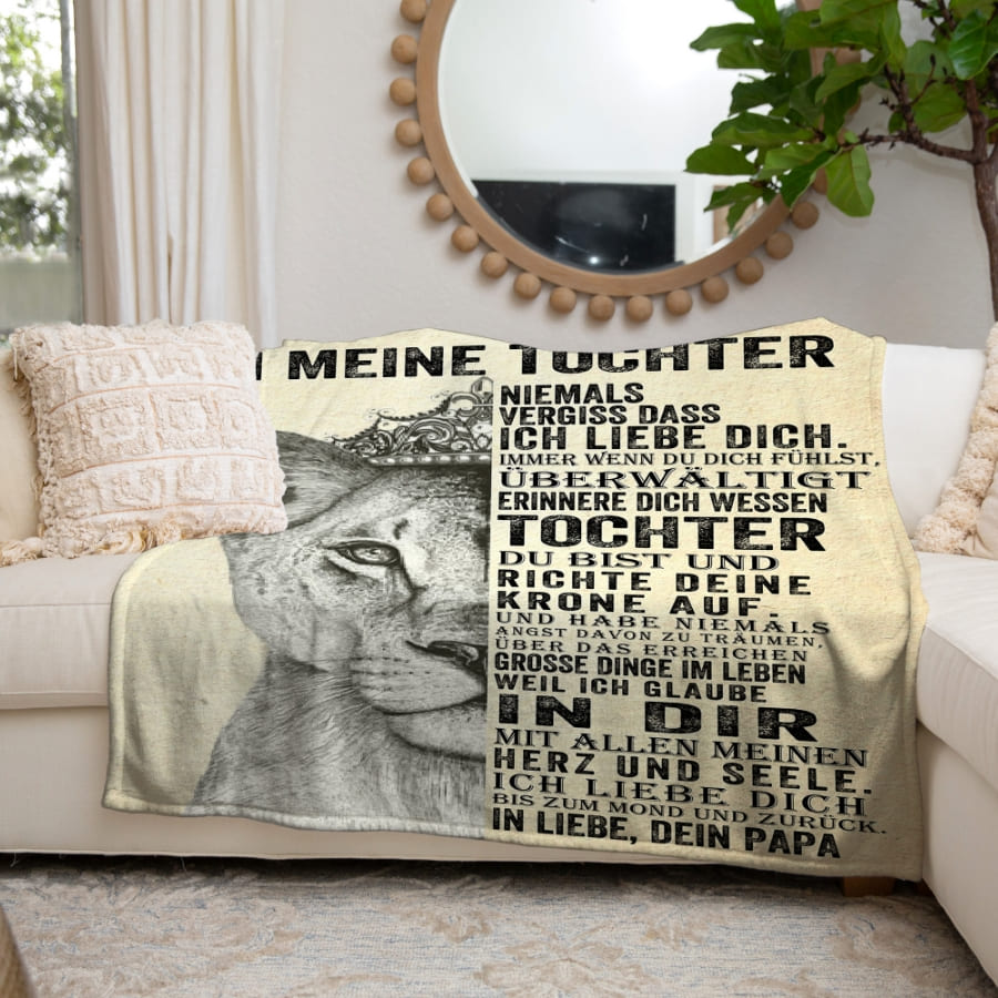 An meine Tochter - Kuscheldecke mit liebevoller Botschaft und Löwin