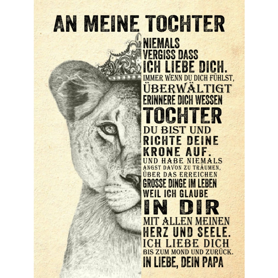 An meine Tochter - Kuscheldecke mit liebevoller Botschaft und Löwin