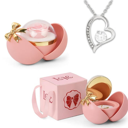 Ewige Rose in Kugelbox - Zirkonia Herzhalskette