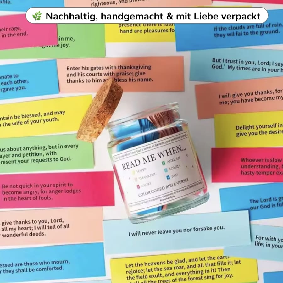 Handgefertigtes Glas mit 90 Bibelversen