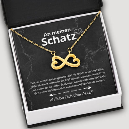 Für meinen Schatz – Unendlichkeits-Herzhalskette mit liebevoller Notiz