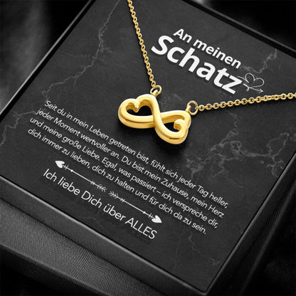 Für meinen Schatz – Unendlichkeits-Herzhalskette mit liebevoller Notiz