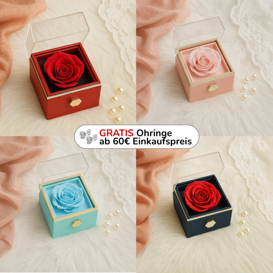 An meinen Schatz – Ewige Rosenbox mit gravierter Doppelherz-Halskette