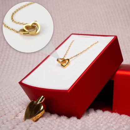 Ewige Amor-Rosenbox mit gravierter Doppelherz-Halskette