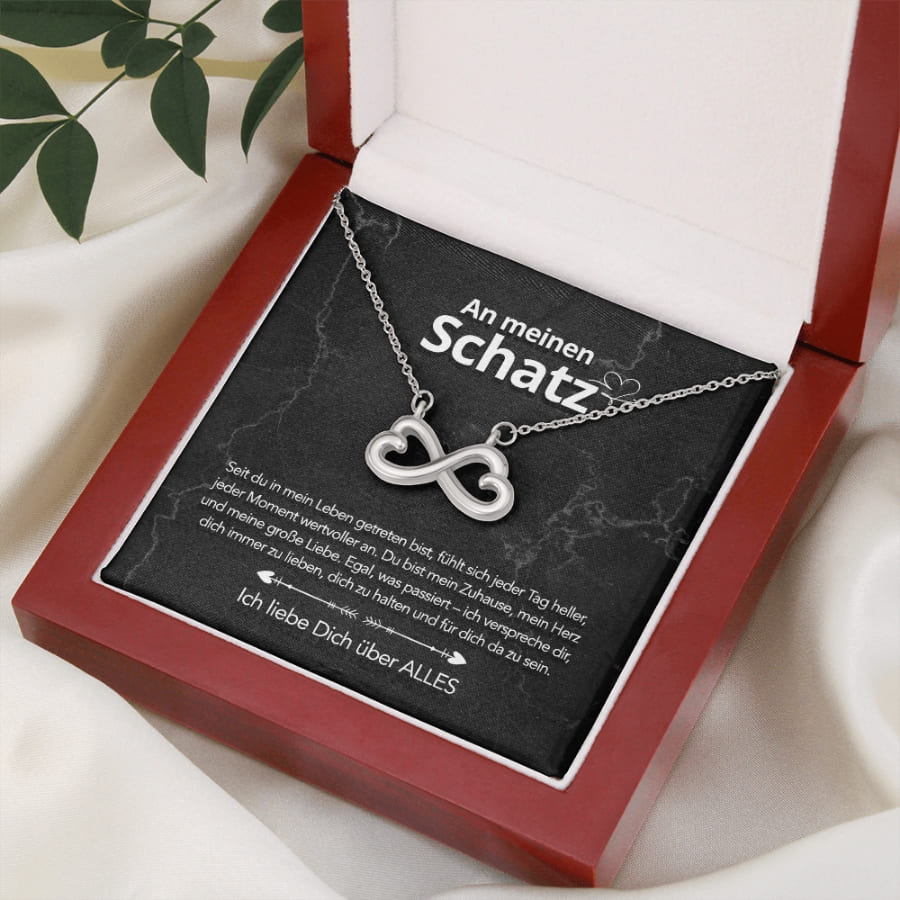 Für meinen Schatz – Unendlichkeits-Herzhalskette mit liebevoller Notiz