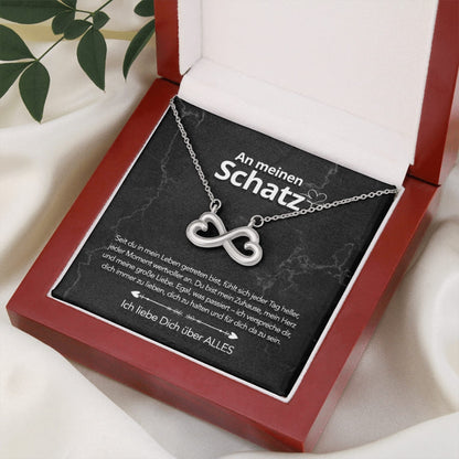 Für meinen Schatz – Unendlichkeits-Herzhalskette mit liebevoller Notiz