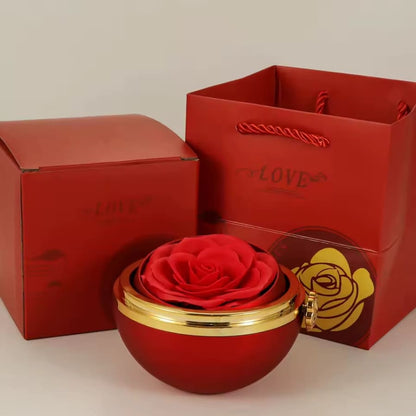 Ewige Rosen-Drehkugel mit Herzschmuck in 14k Weißgold Veredelung