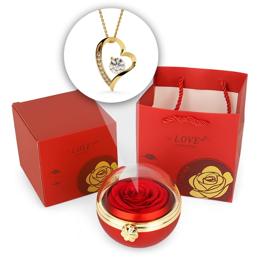 Ewige Rosen-Drehkugel mit Herzschmuck in 14k Weißgold Veredelung