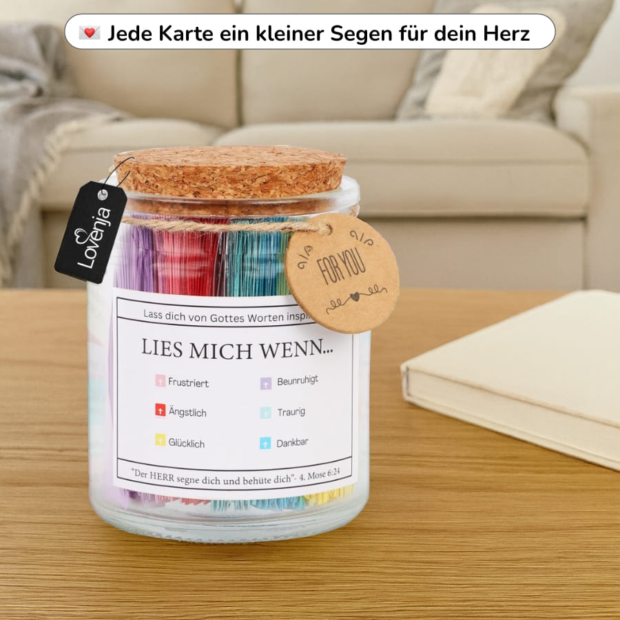 Handgefertigtes Glas mit 90 Bibelversen