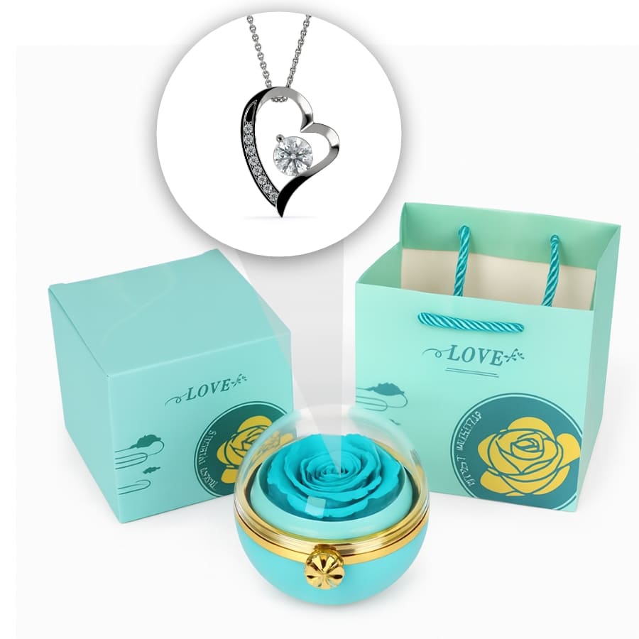 Ewige Rosen-Drehkugel mit Herzschmuck in 14k Weißgold Veredelung