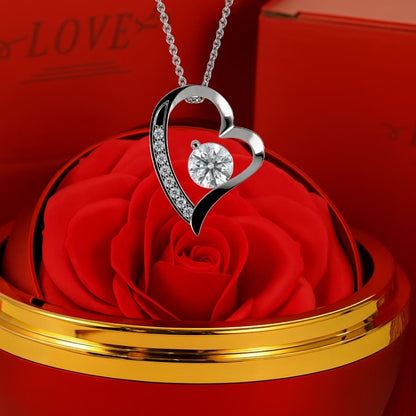 Ewige Rosen-Drehkugel mit Herzschmuck in 14k Weißgold Veredelung