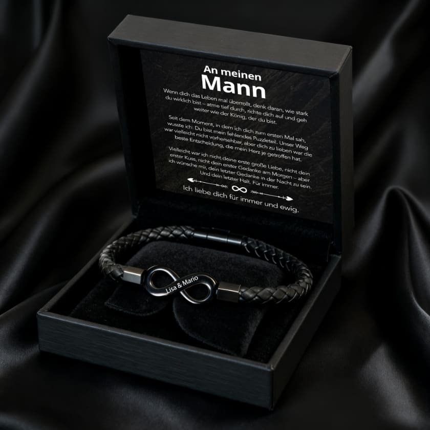 An meinen Mann – Personalisiertes Infinity Armband mit Gravur
