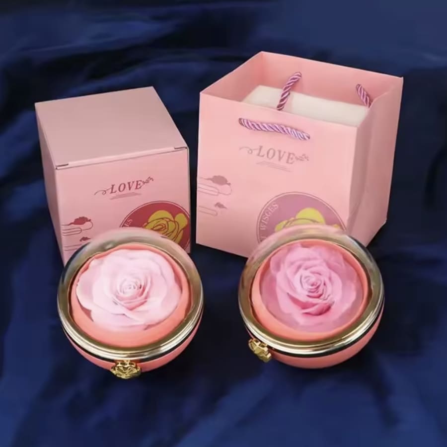 Ewige Rosen-Drehkugel mit Herzschmuck in 14k Weißgold Veredelung
