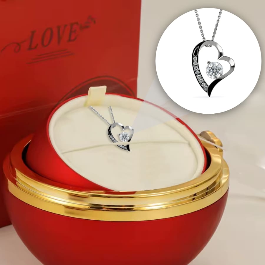 Ewige Rosen-Drehkugel mit Herzschmuck in 14k Weißgold Veredelung