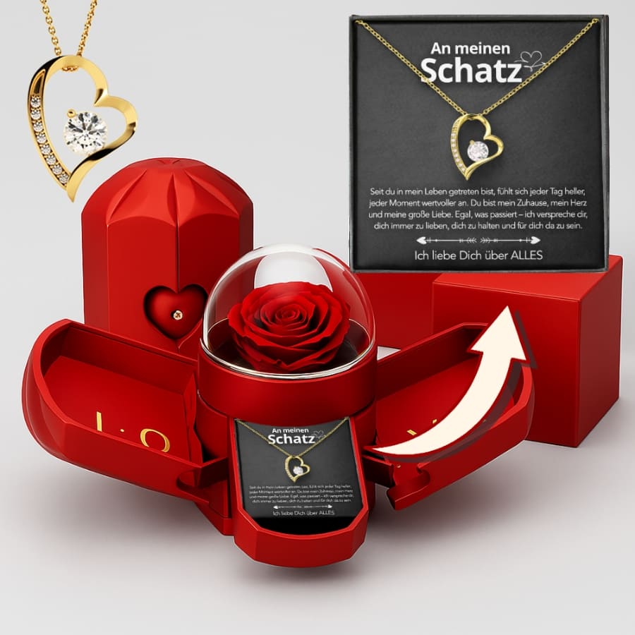 An meinen Schatz – Ewige Rose mit Halskette & liebevoller Karte