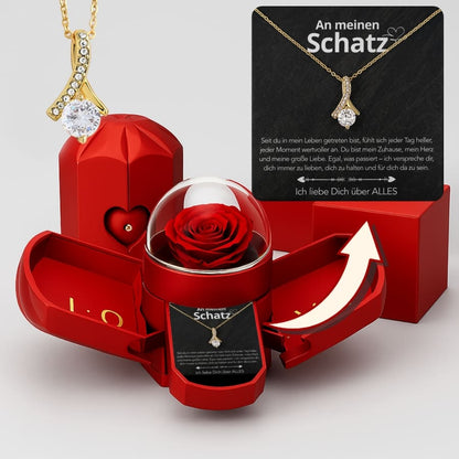 An meinen Schatz – Ewige Rose mit Halskette & liebevoller Karte