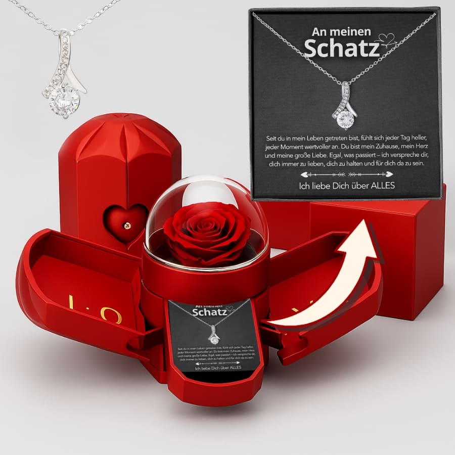 An meinen Schatz – Ewige Rose mit Halskette & liebevoller Karte