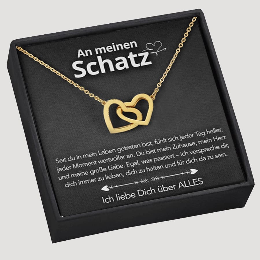 An meinen Schatz – Doppelherz Gravur in 14k Weißgold / 18k Gelbgold Veredelung
